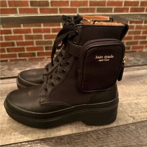 Kate Spade Black Combat Boots with Side Pouch